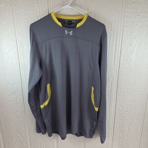 Under Armour Men's Long Sleeve Shirt - Gray with Yellow Highlights, Size Large